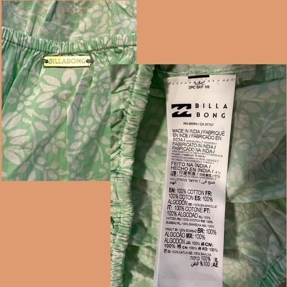 BILLABONG Tropic Sun Woven Blousen Sleeve Smocked-Back Cotton Crop Top-LG NWT - Picture 10 of 13